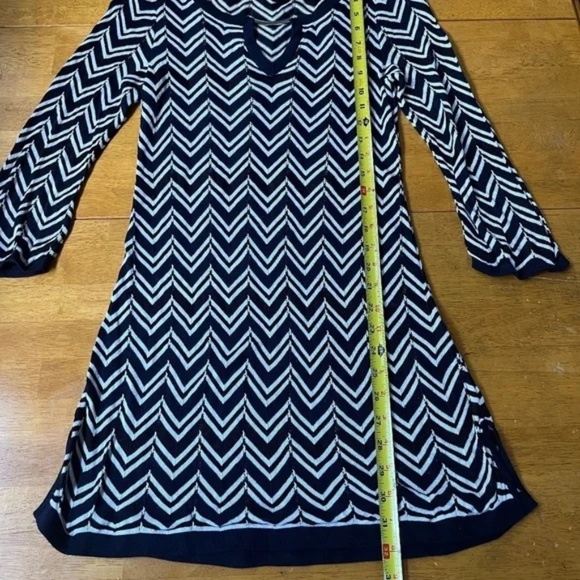 WHBM Sz M Chevron Stripes Tunic Cover Up Blouse Dress Open Knit V Neck Pullover - Picture 7 of 10